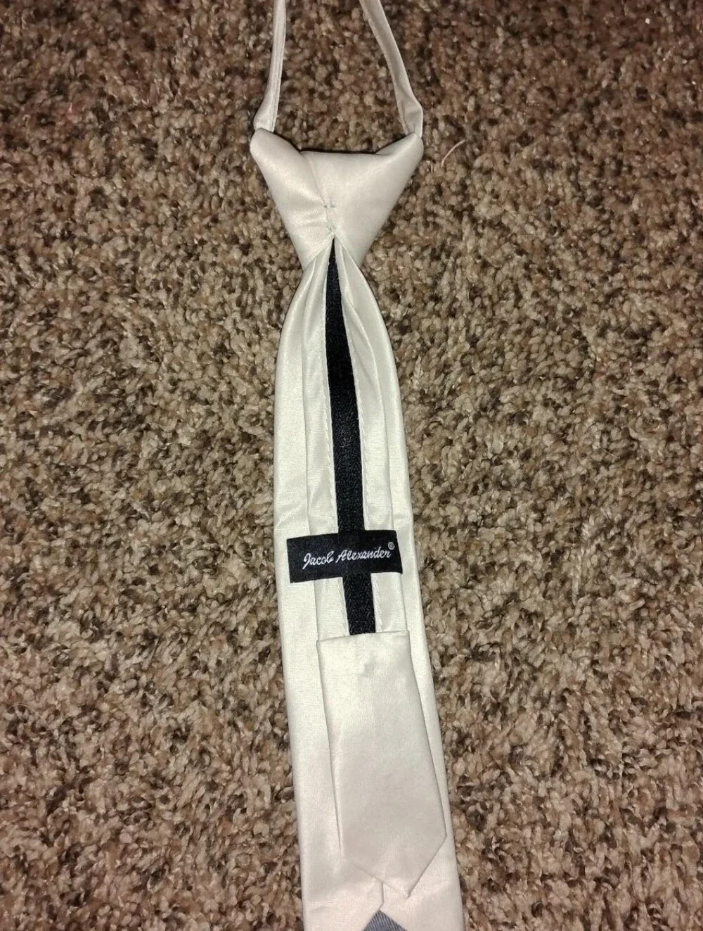 Jacob Alexander Zipper Tie – Solid Champagne/Ivory Microfiber Boys New